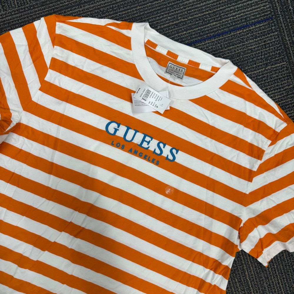 Guess Los Angeles Orange White Stripe T Shirt Mens Size‎ L